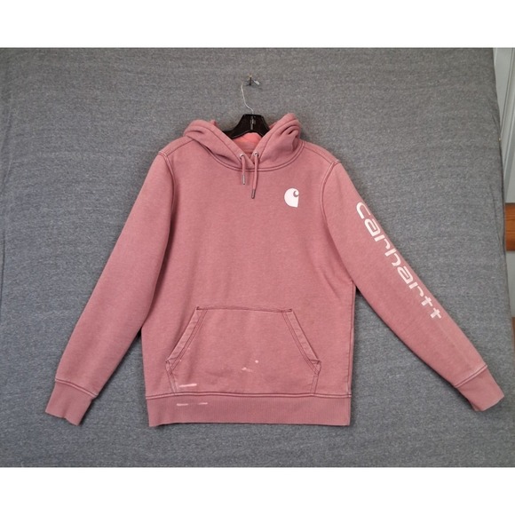 Carhartt Tops - Carhartt Womens Sweatshirt Medium Pink Pullover Hoodie Bleached Spellout